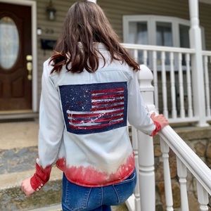 AMERICAN FLAG GRAPHIC BACK SHIRT (one of a kind)